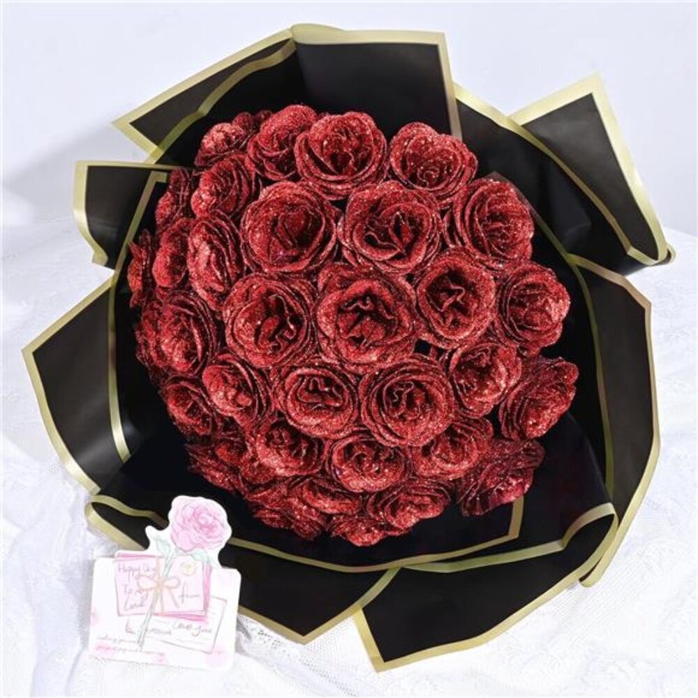 Glitter Roses Bouquet Red,24pcs Glitter Artificial Flowers,DIY Glitter